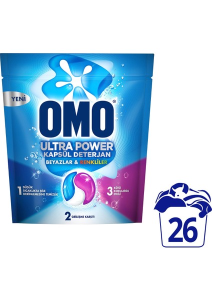 Ultra Power Kapsül Deterjan Beyazlar ve Renkliler 26 Yıkama X1