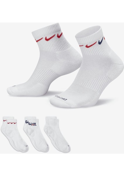 Dri Fit Everyday Plus Cushioned Training Ankle Socks (3 Pairs) Unisex Çeyrek Bilekli Çorap 3 Çift Beyaz