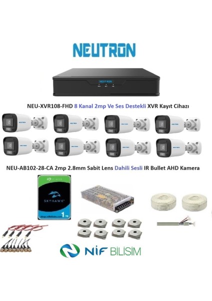 Nif Bilişim 2mp 8 Kameralı Sesli Dış Ortam Ahd Full Kamera Seti 1tb Disk Kameralar Gece Renkli Değildir fiyatları
