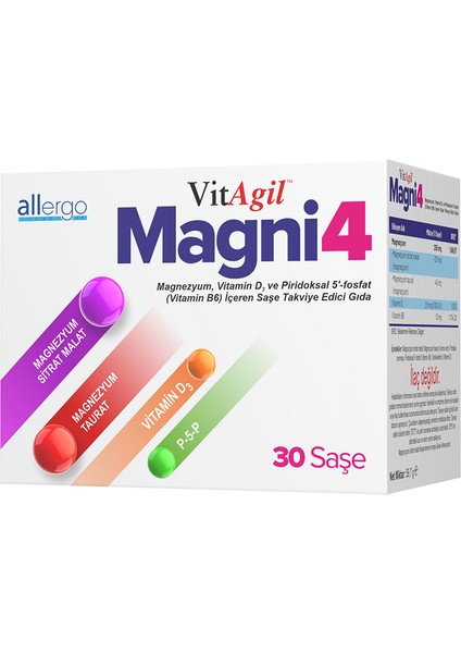 Vitagil Magni4 Magnezyum Vitamin D3 P5P 30 Saşe fiyatları