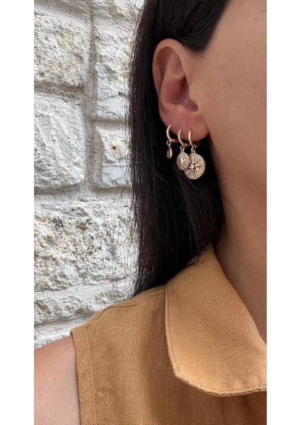 Ysx Özel Seri Kuzey Yıldızı Model 3 Lü Set Sallantılı Rose Küpe