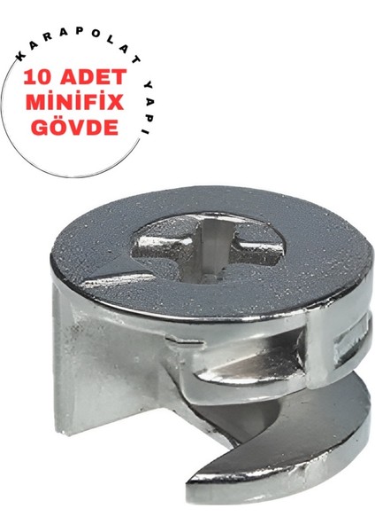 Minifix Gövde Dolap Birleştirme Bağlantı Vidası 10 Adet