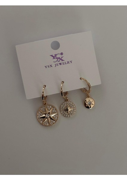 Ysx Özel Seri Kuzey Yıldızı Model 3 Lü Set Sallantılı Rose Küpe indirimleri