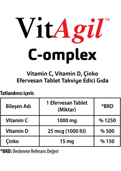 Vitagil C-Omplex - Vitamin C, D ve Çinko İçeren Takviye Edici Gıda modelleri