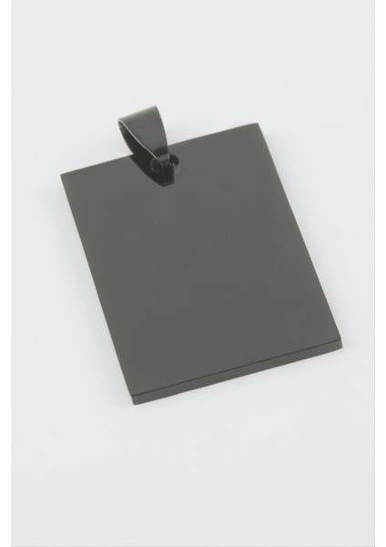 Ds-Derin Dikdörtgen Isim Yazılabilir Çelik Kolye Ucu 2,2x3,7 Cm-Siyah