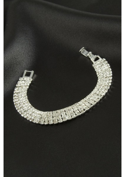 Ds-Derin 4 Sıra Taşlı Suyolu Bileklik-Gümüş Rengi