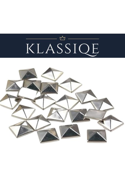 ® 10MM Piramit Gümüş Kare – Ütüyle Yapışan Metal Taş, Giysi & Aksesuar Süsleme