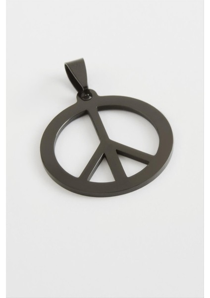 Ds-Derin Barış Işareti Çelik Kolye Ucu 2,5 Cm-Siyah