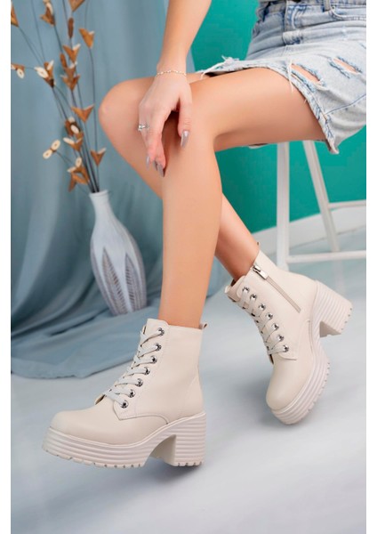 Fermuarlı Yüksek Tabanlı Bot-Bej