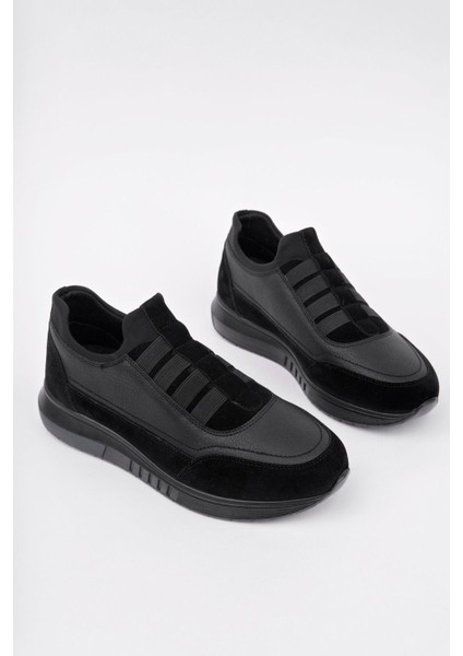 Erkek Bağcıksız Poli Taban Günlük Süet Cilt Spor Ayakkabı- Siyah
