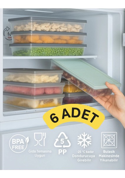 Frova 6 Adet Buzdolabı Organizeri Vakumlu Sızdırmaz Kapaklı 2 Lt Düzenleyici Organizer