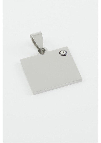 Ds-Derin Kare Isim Yazılabilir Çelik Kolye Ucu 2x2 Cm-Gümüş Rengi