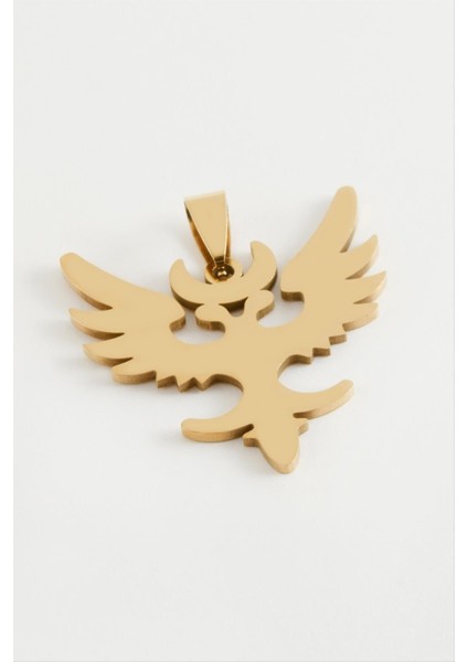 Ds-Derin Çift Başlı Kartal Çelik Kolye Ucu 3,5 Cm-Sarı