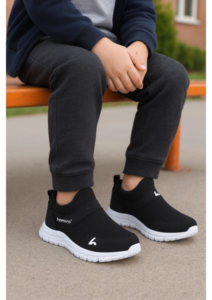 Bağcıksız Çocuk Triko Spor Ayakkabı-Siyah Beyaz indirimleri