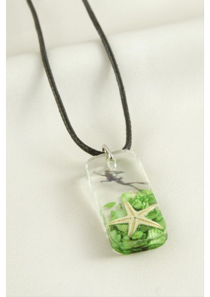 Ds-Derin Deniz Yıldızı Dikdörtgen Epoksi Kolye-Yeşil fiyatları