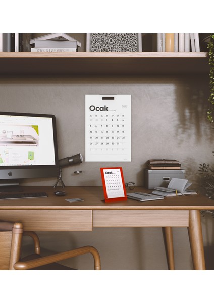 Munucal S Kırmızı - 2026 Metal Masa Takvimi - 12 Yaprak 300 gr - Minimalist Tasarım fiyatları