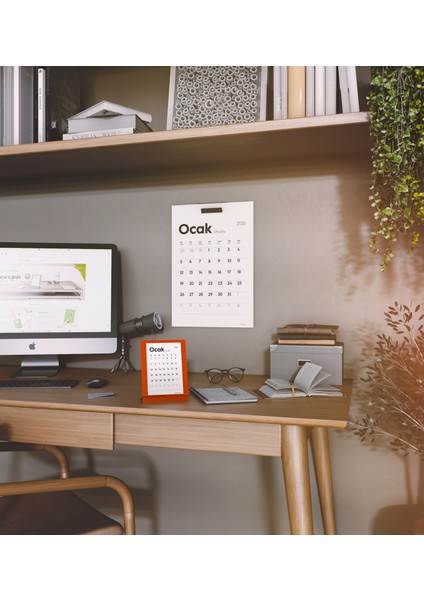 Munucal S Kırmızı - 2026 Metal Masa Takvimi - 12 Yaprak 300 gr - Minimalist Tasarım modelleri