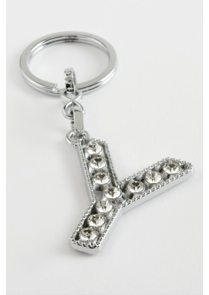 Ds-Derin Gümüş Renkli Taşlı Harf Anahtarlık-Y