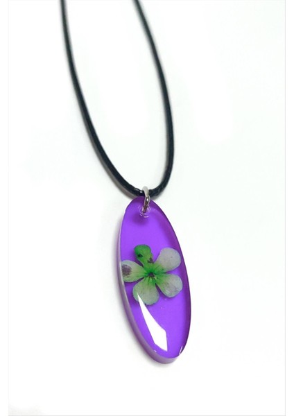 Ds-Derin Kartopu Çiçeği Oval Epoksi Kolye-Mor