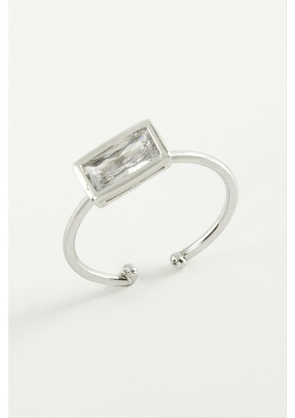 Ds-Derin Dikdörtgen Zirkon Taşlı Yüzük-Gümüş Rengi