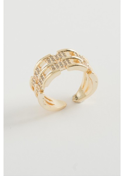 Ds-Derin Zincir Şekilli Zirkon Taşlı Yüzük-Gümüş Rengi