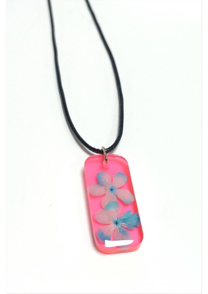 Ds-Derin Kartopu Çiçeği Dikdörtgen Epoksi Kolye-Açık Pembe