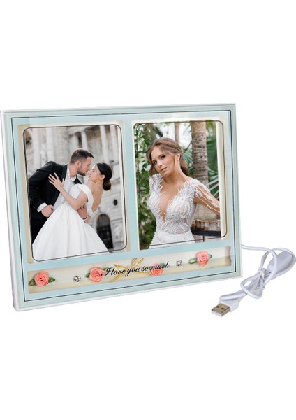 LED Işıklı Çiçekli Çift Fotoğraflı Çerçeve - 20X25CM fiyatları