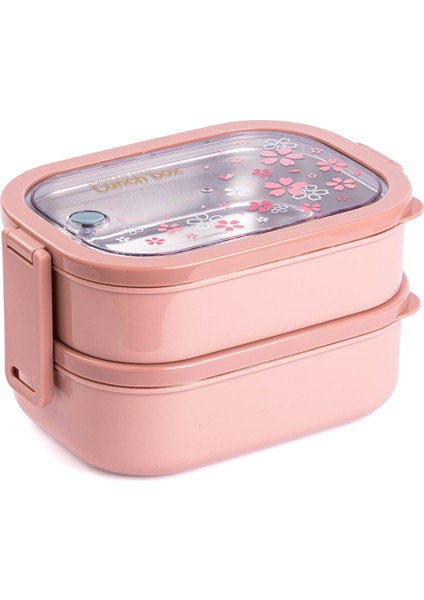 018-01-TEDEMEI Pembe Paslanmaz Çelik Iki Katlı Yemek Taşıma Kabı 2.3l