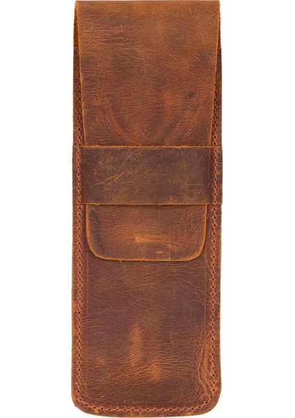 Bloompenpouch Çift Kalemlik Saddle Brown Deri Kılıf