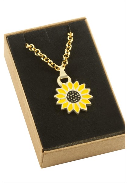Ds-Derin Ayçiçeği Mineli Kutulu Kolye-Sarı modelleri