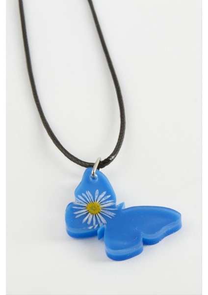 Ds-Derin Kelebek Oval Epoksi Kolye-Pembe