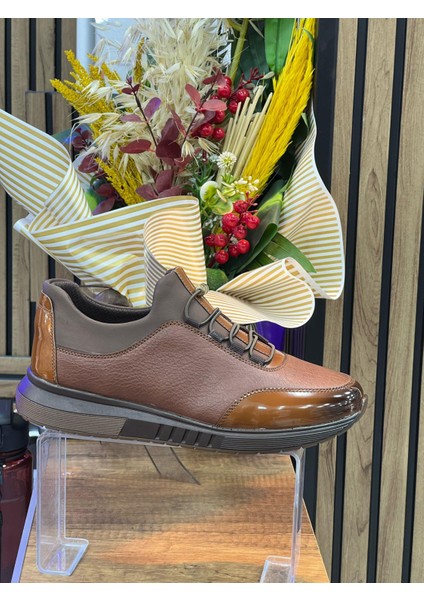 Erkek Bağcıklı Deri Ayakkabı-Taba