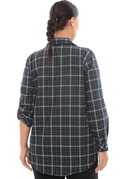 Büyük Beden Ekose Desenli Simli Rahat Kalıp Kadın Gömlek fiyatları