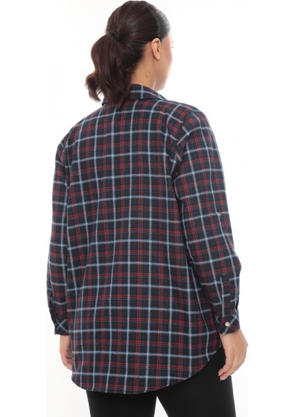 Büyük Beden Ekose Desenli Simli Rahat Kalıp Kadın Gömlek fırsatları