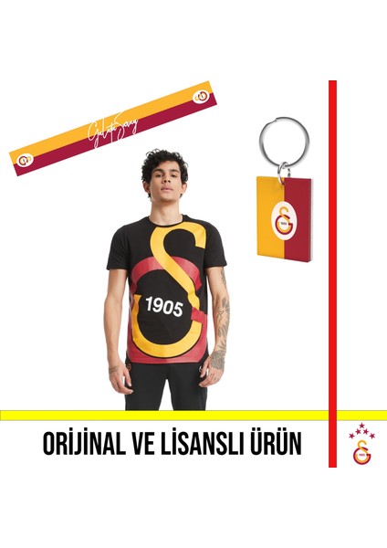 Lisanslı Siyah Büyük Logolu T-Shirt Hediye Anahtarlık ve Atkı fırsatları