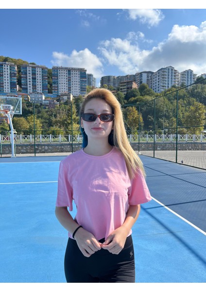 Yuvarlak Yaka Kısa Kol Baskısız Crop T-Shirt