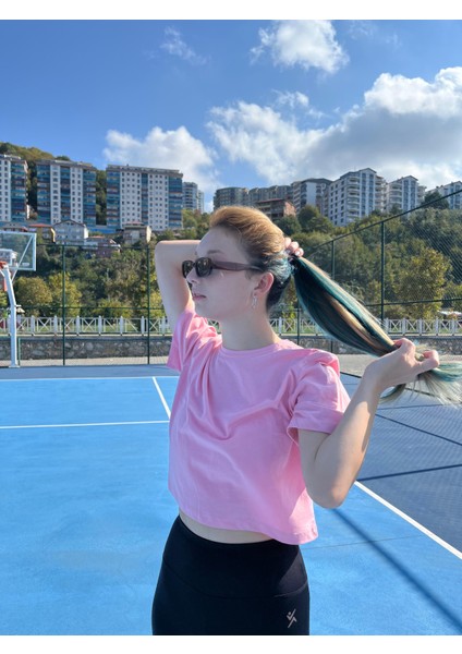 Yuvarlak Yaka Kısa Kol Baskısız Crop T-Shirt modelleri