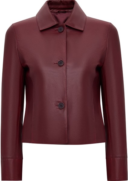 Beatrix Kadın Bordo Gömlek Yaka Deri Mont 25WGE561347