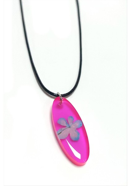 Ds-Derin Kartopu Çiçeği Oval Epoksi Kolye-Fuşya