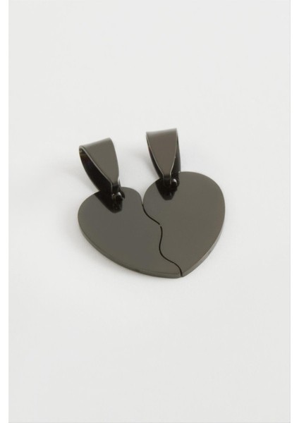 Ds-Derin Kalp Isim Yazılabilir Çift Çelik Kolye Ucu 2 Cm-Siyah