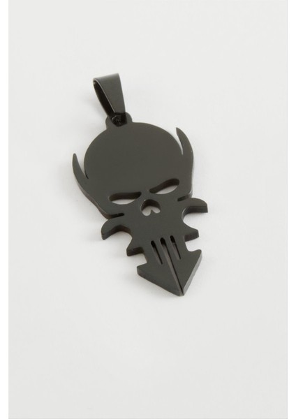 Ds-Derin Kuru Kafa Çelik Kolye Ucu 3,5 Cm-Siyah