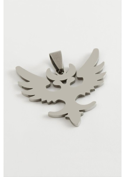 Ds-Derin Çift Başlı Kartal Çelik Kolye Ucu 3,5 Cm-Gümüş Rengi