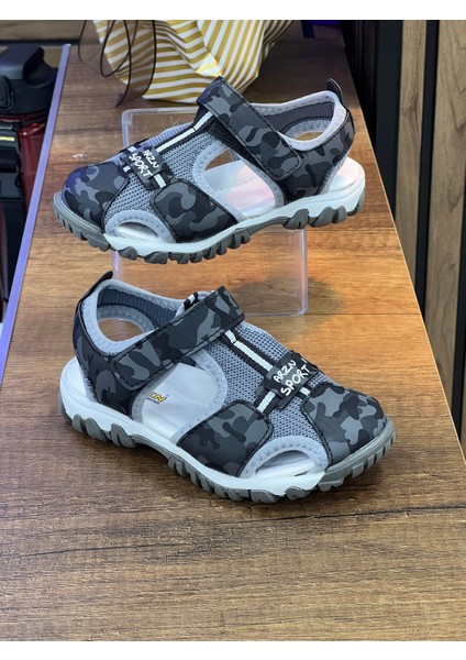 Çocuk Kamuflaj Desenli Tek Bantlı Sandet-Siyah-Kamuflaj