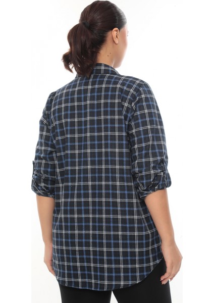 Büyük Beden Ekose Desenli Simli Rahat Kalıp Kadın Gömlek fırsatları