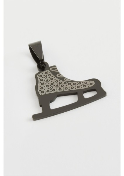 Ds-Derin Buz Pateni Çelik Kolye Ucu 2,5 Cm-Siyah