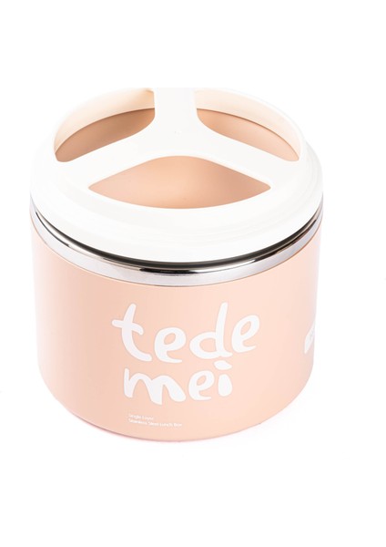 036-01-TEDEMEI Pembe Paslanmaz Çelik Yemek Taşıma Kabı 1l