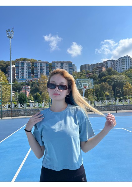 Yuvarlak Yaka Kısa Kol Baskısız Crop T-Shirt
