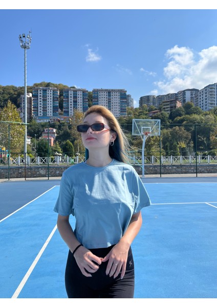 Yuvarlak Yaka Kısa Kol Baskısız Crop T-Shirt fiyatları