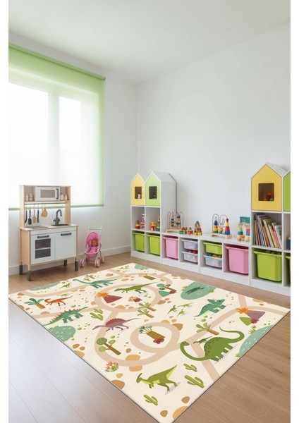 Dinozorlarla Dolu Bir Oyun Dünyası Çocuk Halısı- Kaymaz Taban fiyatları