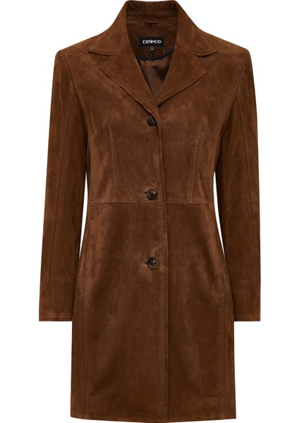 Tara Kadın Kahverengi Ceket Yaka Süet Deri Kaban 25WGD533310